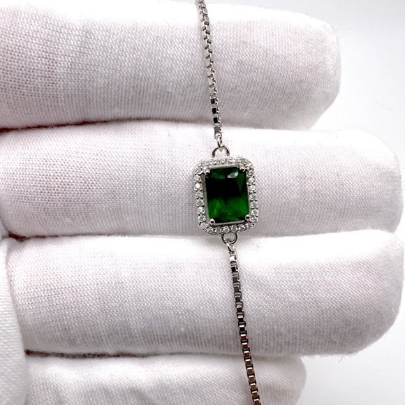 Sale $44 Firm! .925 Sterling Silver Green & Clear Cz Adjustable Bracelet - Picture 4 of 17